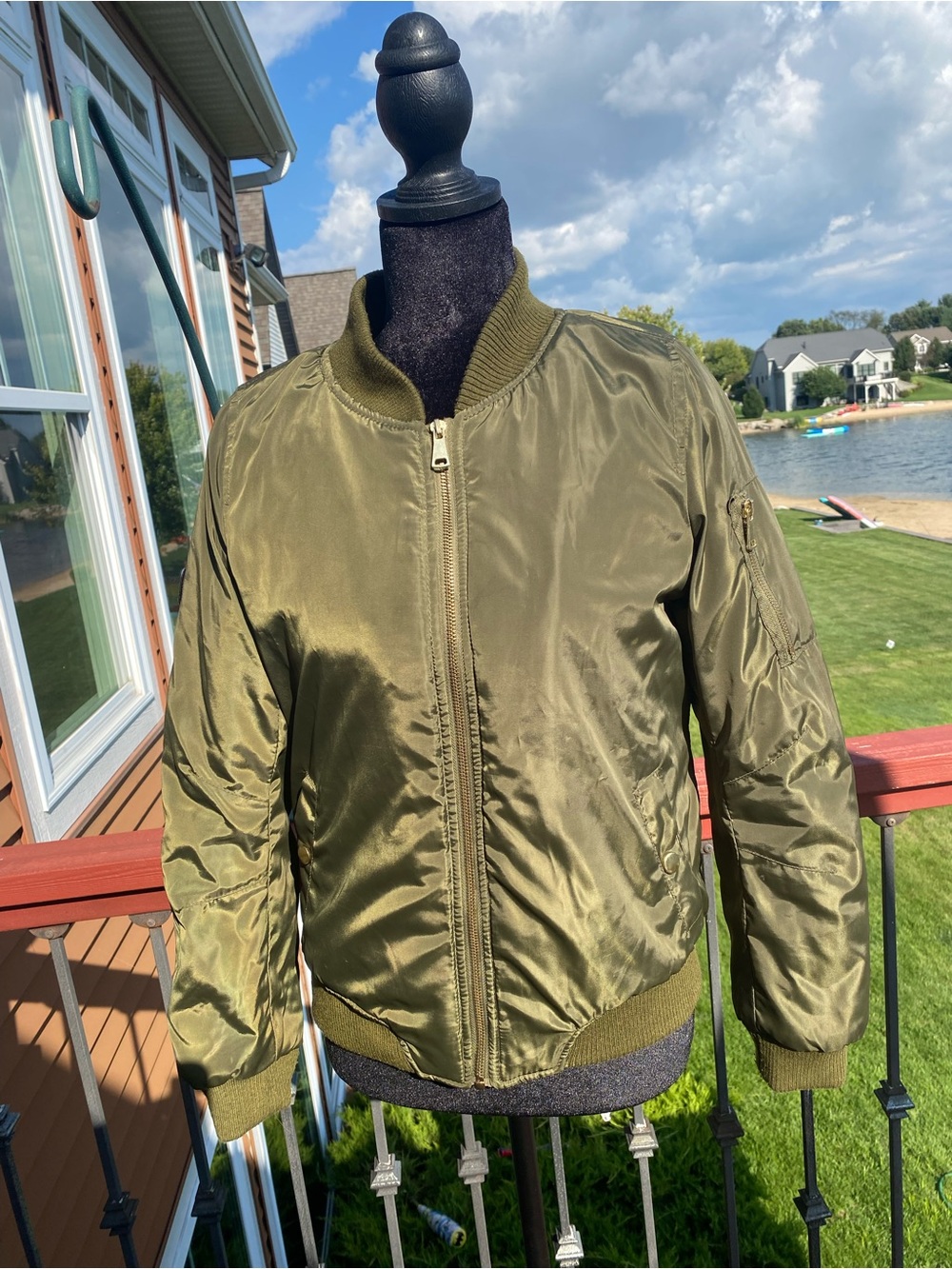 Beverly Hills Polo Club Kids L Olive Green Bomber Jacket Orange Lined Unisex
